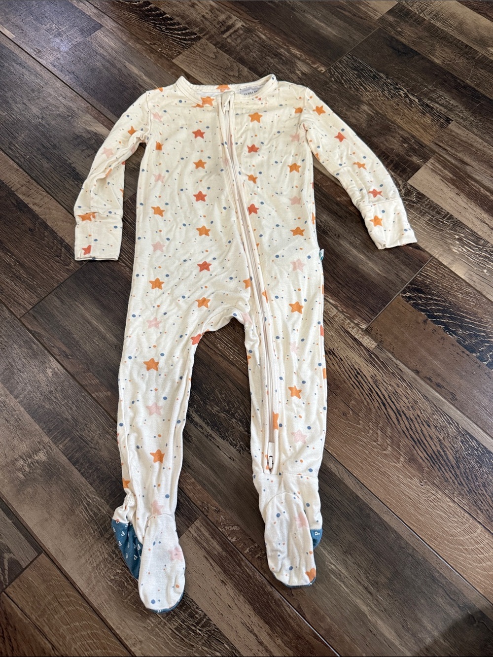 Posh Peanut Cream Footed One-Piece with Orange & Pink Stars